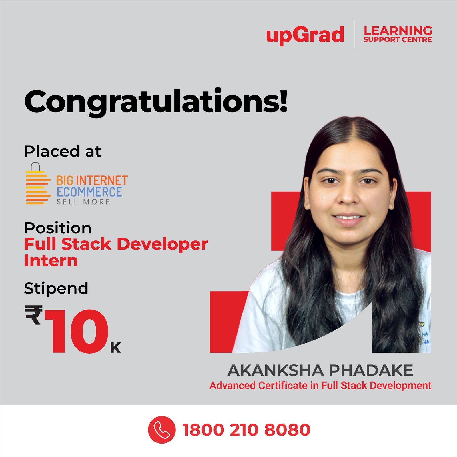 AKANKSHA PHADAKE placed at BIG INTERNET ECOMMERCE.